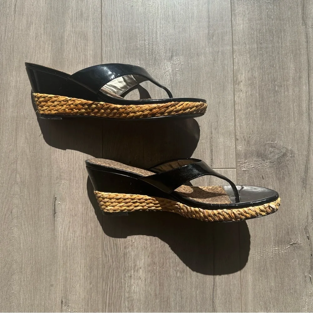 Paolo black patent with basket weave wedge - size 8